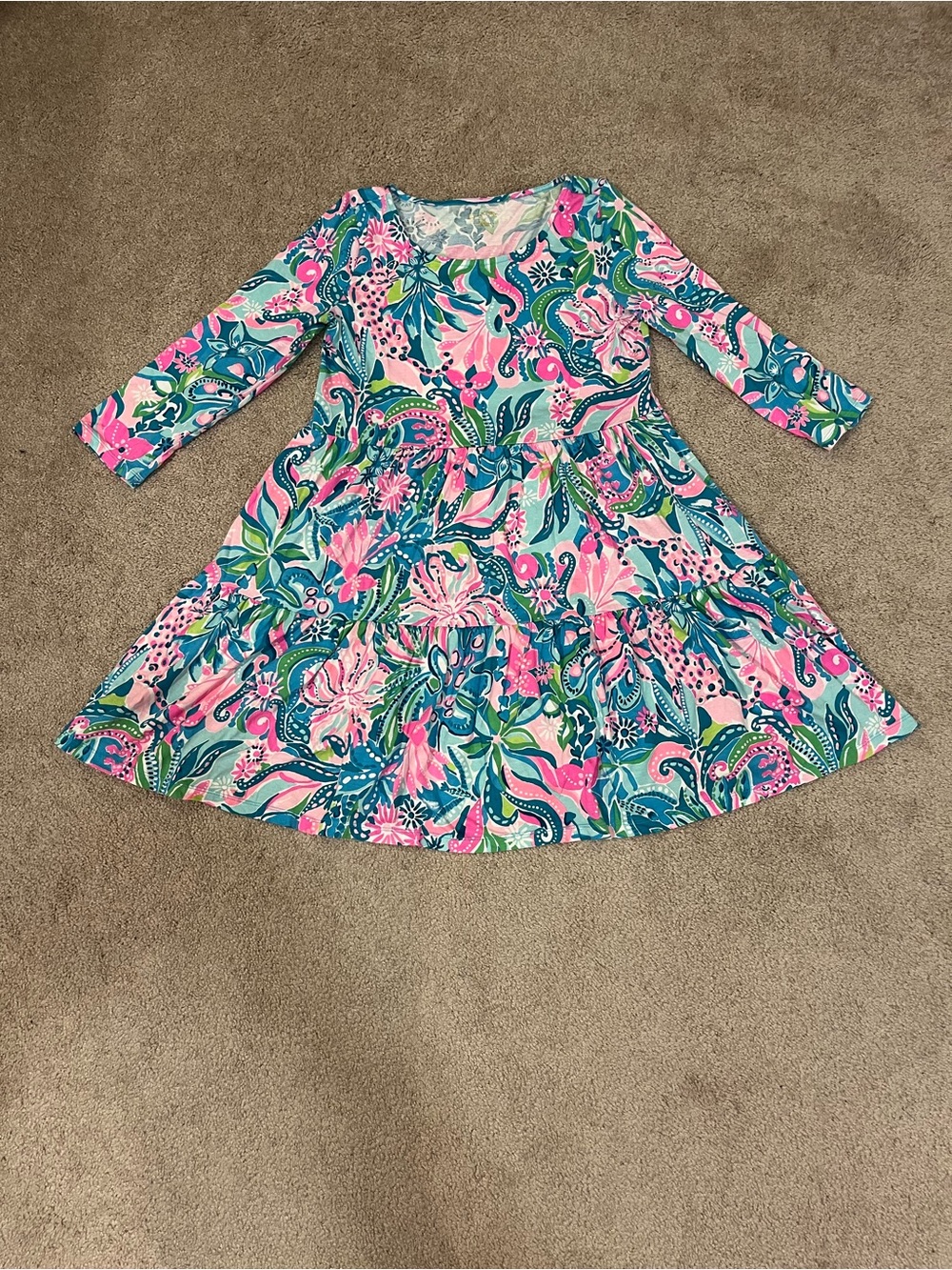 Lily Pulitzer 3/4 Sleeve Tropical Floral Print Geanna Swing Dress - Picture 2 of 10
